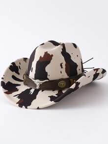 1 件男女通用牛仔帽，配棕色腰带和牛头装饰帽链，适合户外骑马、徒步旅行、驾车和派对。这是一款牛仔风格的配饰。