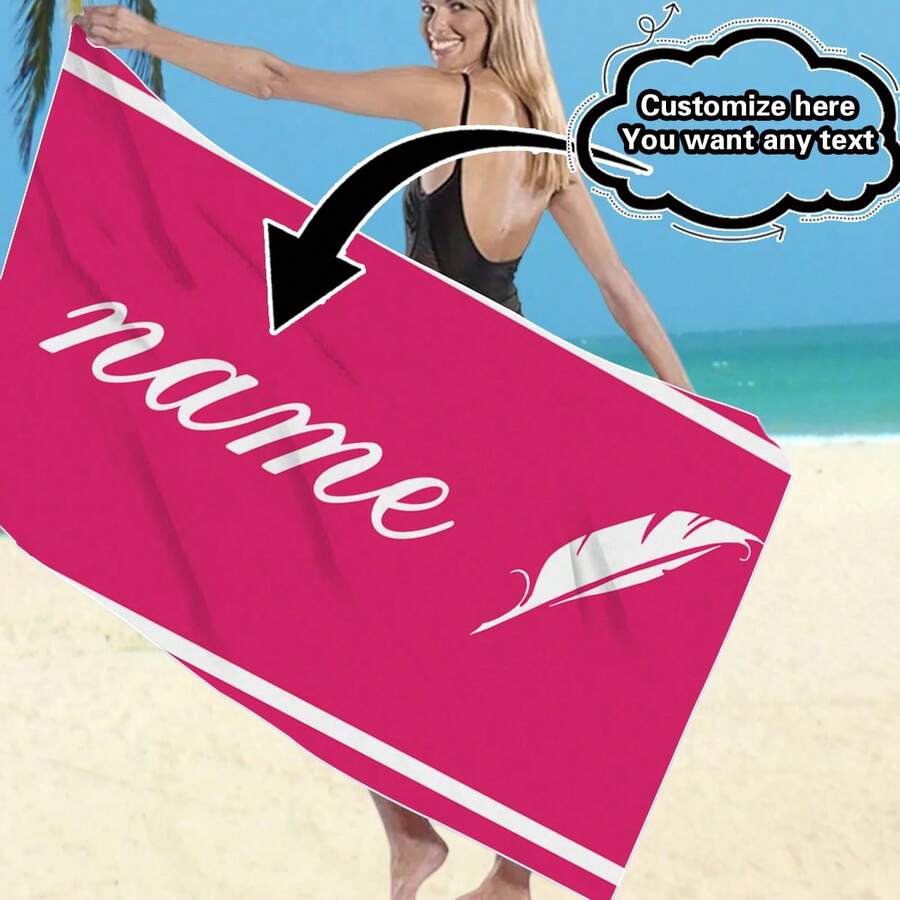 可定制羽毛图案沙滩巾，采用优质浴巾面料制成，可个性化定制姓名，适合夏季海滩、户外旅行、露营、游泳和瑜伽 - 多色1 - 查看 1
