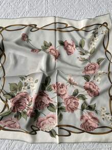 1pc Elegant Flower Pattern Printed Square Scarf Fashionable Women's Bandana Suitable For Casual Fashion Street Outing Square Scarf Shawl
