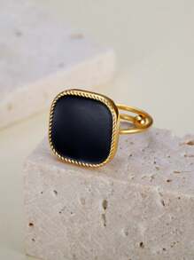 1 Stück eleganter, minimalistisch gestalteter quadratischer Druse-Perlen-Ring aus rostfreiem Stahl in verstellbarer Größe für Damen, Geschenk für die Verlobung