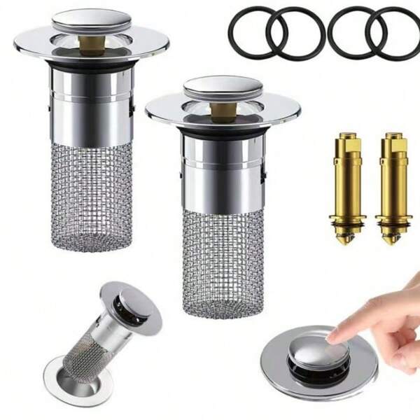 1,3-1,6 Zoll Sprungventil, Edelstahl Waschbecken Filter Ventil, Pop-Up Becken Anti-Geruch Ventil Filter, Messing Kern Automatik Pop-Up Ablauf, geeignet für 3,3-4 cm