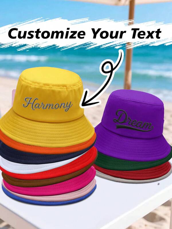 1pc Customized Logo Embroidered Bucket Hat, Unisex Sports Outdoor Sun Protection Hat, Versatile For Outdoor Travel