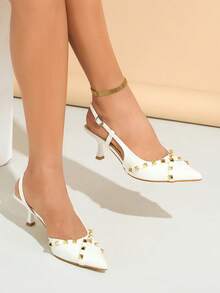 女士夏季新款后跟铆钉优雅百搭高跟凉拖鞋