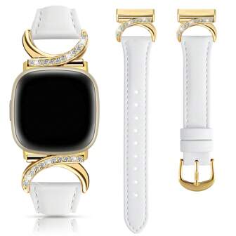 Bracelet  pour montre femme pour Fitbit Versa 4/Versa 3/Sense 2/Sense - Design boucle or en forme de C avec diamant - Bracelet mince confortable et anti-transpiration - Plusieurs couleurs et élégantes - Convient aux poignets de 5,5 à 8,3 pouces - Accessoires de remplacement de haute qualité