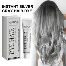 Eelhope 100ml Silver Gray Color Hair Dye Cream For Men's And Women, Granny Hair Permanent Washable Styling Hair Coloring For Fashionable Looks & Nourished Hair No Damage Lasting Hair Color For Unisex Smoky Gray Punk Style, Festival Gift, Natural Herbal Hair Dyeing Cream - 灰色 - 查看 1