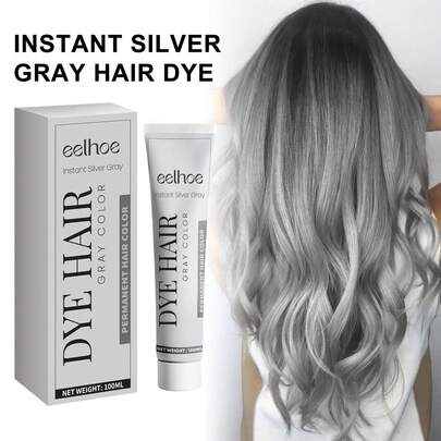  100ml Eelhoe Silver Gray Color Hair Dye Cream Permanent Washable Styling Hair Coloring For Fashionable Looks & Nourished Hair No Damage Lasting Hair Color For Unisex Smoky Gray Punk Style