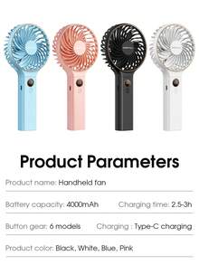 1pc Mini Portable Fan, Handheld Fan Personal Mini Fan USB Rechargeable,90° Foldable Battery Operated Mini Fan With LED Display, Desk Fan Working Time For Office Bedroom Outdoor Travel Camping Back To School Supplies - Multicolor - View 3