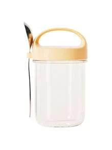 1/2 Breakfast Cups, Sealed Overnight Yogurt Cup With Lid, Overnight Oatmeal Cup, 430ml With Spoon, Portable Glass Salad Jar, Milk Tea Cup.
