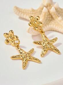 1 par de aretes colgantes de metal con estrella de 5 puntas de moda para mujer, apropiados para uso diario
