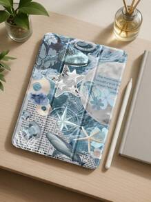 Beautiful Blue Turtle Jellyfish Shark Puzzle Style Pattern Transparent Silicone Shock-Absorbing Stand With Pen Slot, Suitable For Galaxy Tab A8 10.5, S6 Lite 10.4, S7/S8/S9Inch. It Supports Sleep Awakening As A Holiday Gift
