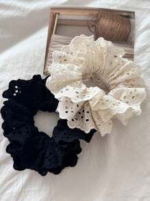 3 Stücke hochwertige Damen Scrunchies aus Spitze in Schwarz, Weiß, Braun - modische, vielseitige, elegante Haraccessoires geeignet für den täglichen Lässig-Stil, Partys, Pendeln, Strand, Make-up-Kombination