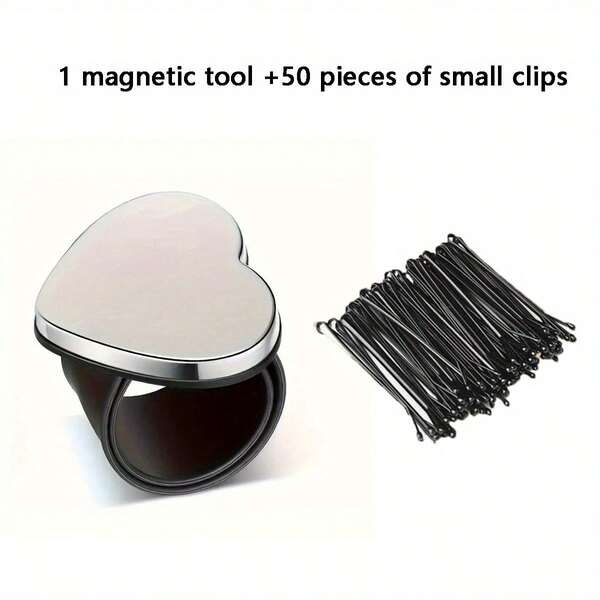 2pcs/Set - 1 Pack Of 50 Black Hair Clips + 1 Silicone Magnetic Bracelet With Hair Clips - Multi-Functional Hair Styling Tool For All Hair Types