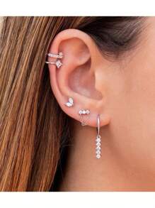 Juego de 3 pendientes aro dorados con baño de oro de 14K, pendientes colgantes con aros apilados en forma de corazón/estrella/luna, apropiados para mujeres, de estilo de moda.