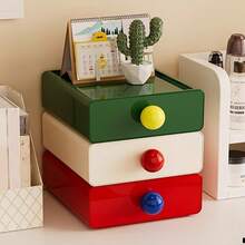 1pc Stackable Dopamine Color Plastic Storage Box, Multifunctional Office Supplies & Cosmetics Organizer, Lipstick, Skincare & Jewelry Storage Rack, Suitable For Vanity, Office, Bathroom, Bedside Table, Customizable, No Assembly Required. Essential Back-To-School Storage Box. - Multicolor - View 2