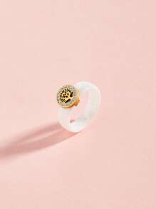 1 pièce Bague en céramique avec élément en acier inoxydable doré 18 carats, style élégant. Bijou pour femmes, cadeau de mariage, de fête ou de rendez-vous