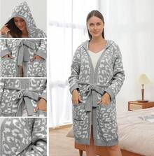 Bearberry Hooded Robe Cozy Leopard Robe Lightweight Soft Plush Bathrobe With Pockets For Women - Putih - View 3