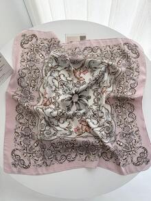 1 件女士几何印花仿丝小方巾，时尚百搭头带，适合春夏季日常装饰发带头巾头带吸汗带，发带 - 彩色 - 查看 2