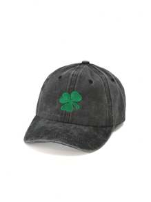 1pc Clover Embroidery Baseball Cap, Washable Adjustable Hat, Fashion Breathable Versatile Outdoor Sun-Shading, Holiday Gift'