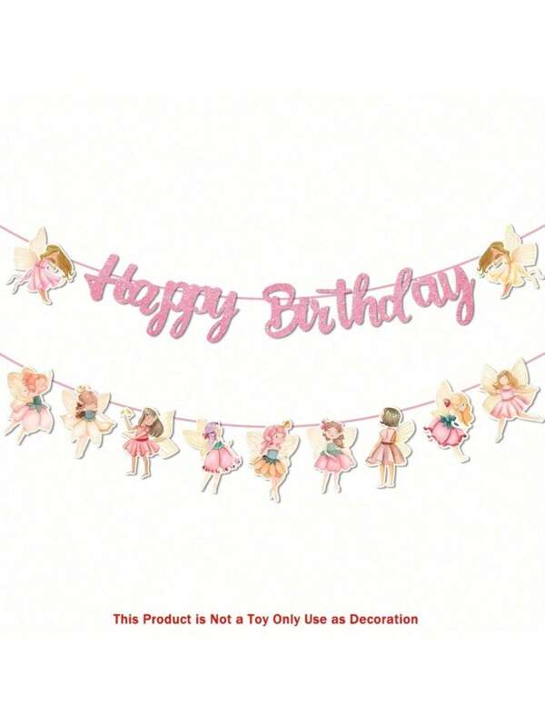 Fairy Themed Birthday Party Banner Glitter Pink Fairies Birthday Party Decorations Fairy First Party Banners Fairy Birthday Cutout Banner For Fairy Garden BabyGirlsShower Supplies