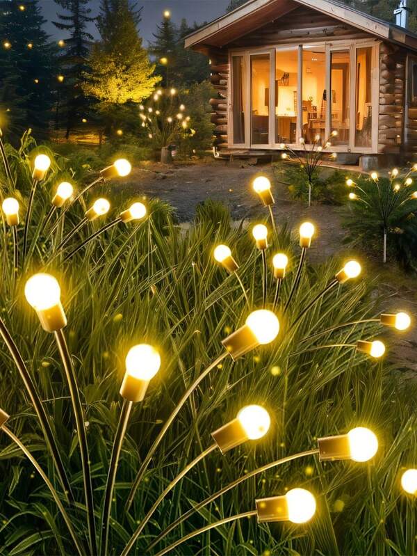 1pc 6/8/10 LED Warm Light Solar Firefly Garden Decor Light, Waterproof Solar Lights For Outdoor Garden Decor, Solar Firefly Garden Lights For Yard, Pathway Decoration