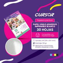 CURSOR White Adhesive Vinyl Paper 30 A4 Inkjet Sheets - White - View 2