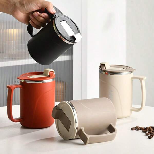 Taza de acero inoxidable 304 con doble capa aislada y tapa, resistente al calor y antideslizante, apta para trabajadores de oficina, taza de café o té