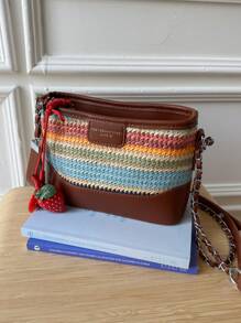 Bolso de paja tejido colorido para mujeres, último modelo de moda para playa, vacaciones de verano y uso casual, bolso de hombro y bandolera para teléfono