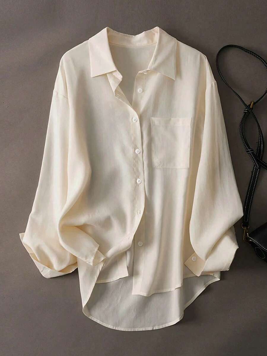 Women's Casual Loose Long Sleeve Shirt, Spring/Autumn - Apricot - View 1