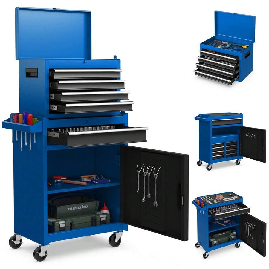 GOFLAME 5-Drawer Rolling Tool Chest High Capacity Tool Storage Cabinet With Lockable Wheel - Blue - View 1