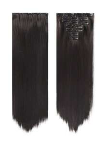 Set de 7 extensiones de cabello sintéticas de 18-32 pulgadas con clip, color negro y marrón, piezas de cabello completas para mujeres - Marrón oscuro - Ver 3