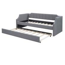 90 X 200(190) DAY-Beds, Upholstered Single Daybed With Trundle, Grey - Grey + Cotton Linen - View 8