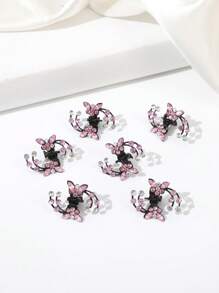 6 pièces/set Pince à cheveux mini papillon strass brillant, épingles à cheveux de mariée élégantes polyvalentes, pinces à cheveux pour accessoires de mode vestimentaire, pinces à fleurs élégantes