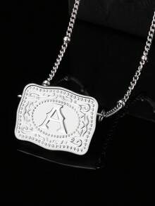 1pc Embossed Leather Belt Buckle Decor Letter Pendant Necklace, Unisex, Personalized Gift - Belt Buckle Letter Necklace - View 4