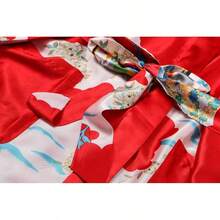 DandyChic Women's Long Floral Satin Robes Imitation Silk Sleepwear Bridal Dressing Gown For Bridesmaid Nightgownhalloween - 紅色 - 查看 7