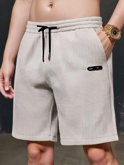 Men's Summer Lightweight Letter Allover Print Jacquard Shorts,Suitable For Daily Wear,