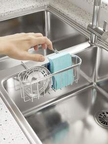 Sponge Holder For Kitchen Sink, Movable Kitchen Sink Caddy With Compact Size Rustproof And Waterproof Hanging Sponge Caddy For Double Bowl Sinks, Silver,Black - Double Basket Sink - View 11