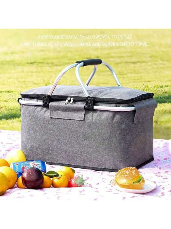 1pc Foldable Picnic Basket With Insulation Foldable And Easy To Store Multifunctional Picnic Bag Suitable As Storage Basket For Outdoor Travel Outdoor Ice Packs And Food Storage