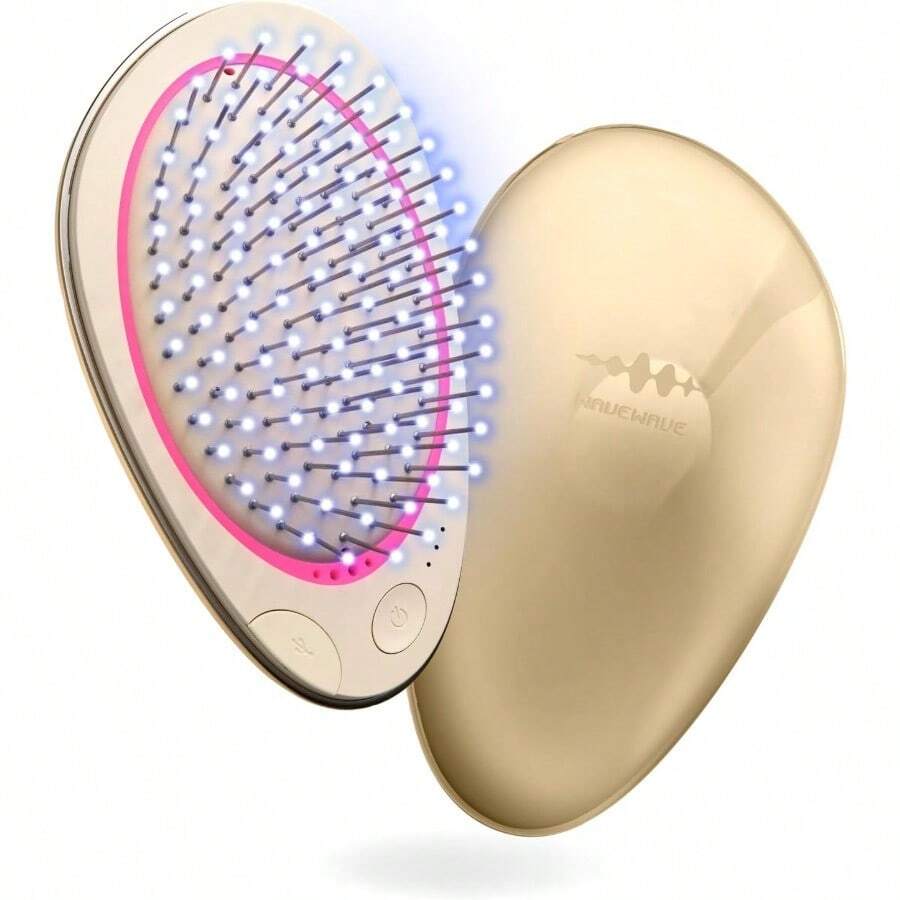 wavewave ems 梳子 离子护理 红色LED 光滑头发 靠垫刷 梳子 生日 女性 妻子 女友 礼物 金色 - 金 - チェックする 1