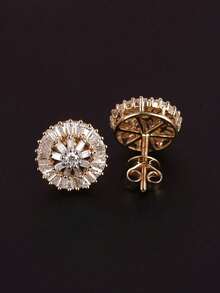 一对 S925 锆石纯银简约耳环，适合女士日常佩戴约会礼物精美珠宝礼物 - 圓形鑽石耳環 - 查看 2