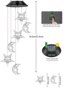 1 pieza Carillón de viento solar a prueba de agua con luz LED solar, carillón de viento que cambia de color, IP44, regalo para el Día de la Madre, regalo de cumpleaños, reunión familiar, festival, fiesta, decoración de jardín nocturno, luces solares para exteriores - Multicolor - Ver 13