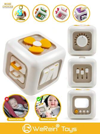 WeRein Cubo de actividades para niños pequeños, juguete educativo 6 en 1, juguetes de viaje para niños pequeños, tablero de actividades sensoriales cubo ocupado, juguete de motricidad fina para actividades de viaje en automóvil, regalos de cumpleaños y Navidad para niños y niñas