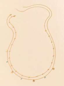 2 件夏季绿松石圆形腰链，多层金属比基尼腰链，女士珠宝，性感沙滩珍珠身体链 - 金黃色 - 查看 2