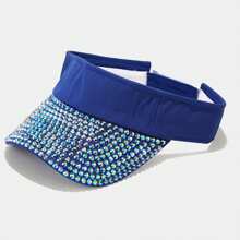 Rhinestone Decorated Crown Sun Protection Open Top Baseball Cap, Fashionable Bling Sporty Sun Hat For Summer Beach