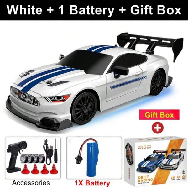1:24 Échelle Voiture RC Télécommandée Boîte Cadeau - AE86/GTR/BMW/Mustang/Tesla RC Voiture de Dérive Haute Vitesse (Comprend Pneus de Rechange + Barrières + Batterie + Tournevis + Chargeur + Manuel) Modèle de Voiture Réaliste - Boîte Cadeau Voiture RC, Cadeau d'Anniversaire pour Enfants, Noël, Thanksgiving, Halloween, Pâques pour Garçons (Certaines Couleurs d'Accessoires Aléatoires)