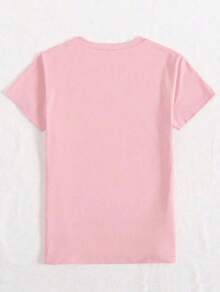 Camiseta de manga corta de algodón puro con cuello redondo y estampado floral - Rosa - Ver 3