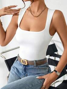 Kit 2 Women's Bodysuit Tank Top Square Neckline Stylish Blouse Suplex Basic Casual Elegant Bori Bore Bory Women's Clothing