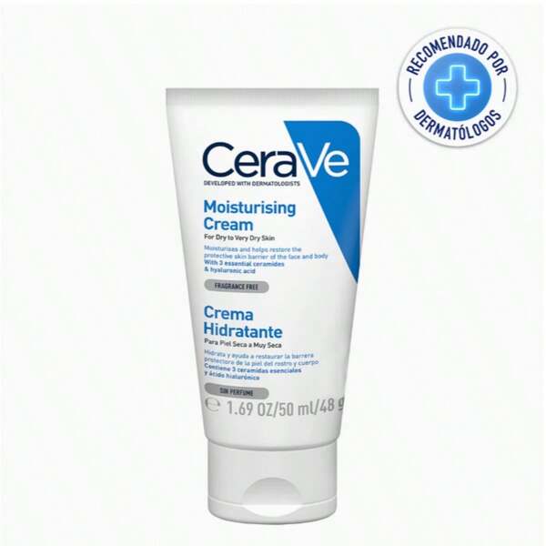 CeraVe Cerave Crema Hidratante Facial Y Corporal 50ml Con Ceramidas Ácido Hialurónico Y Agua Purificada Hidratación Intensa 24 Horas Para Piel Seca Sensible Y Normal Restaura La Barrera Protectora Textura Suave No Grasosa Uso Diario Para Todo El Cuerpo Fórmula No Comedogénica Sin Fragancia Recomendado Por Dermatólogos Absorción Rápida Cuidado Completo