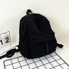 Women Corduroy Backpack Medium Fashion Casual College School Bag Girls Women Waterproof - 黑與白 - 查看 4
