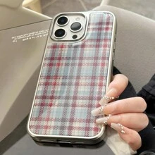 1 pieza Funda de teléfono GUCADI con acabado plateado, estilo coreano dulce de resina con borde enchapado, compatible con Apple/Series, minimalista, retro y clásica