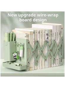 Telescopic Foldable Desk Bookshelf, Desk Top Book Organizer Rack With Pen Holder For Home, Office, Classroom School Supplies,Back To School